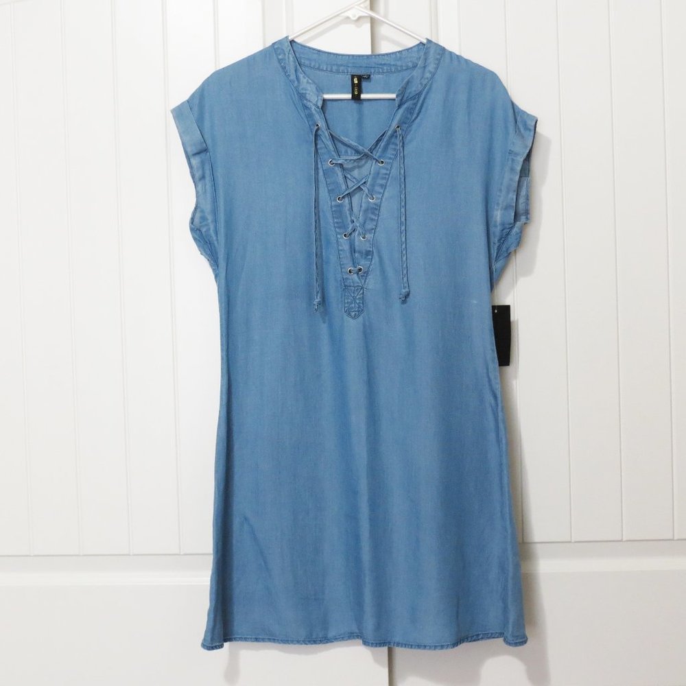 NWT Want & Need Lace Up Denim Dress